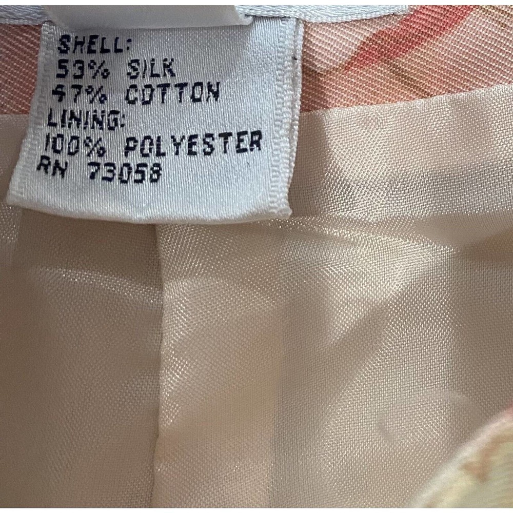 Talbots Petites Silk Blend Pants 14 Tan Pink Yellow Floral Straight Leg Side Zip - Picture 5 of 9